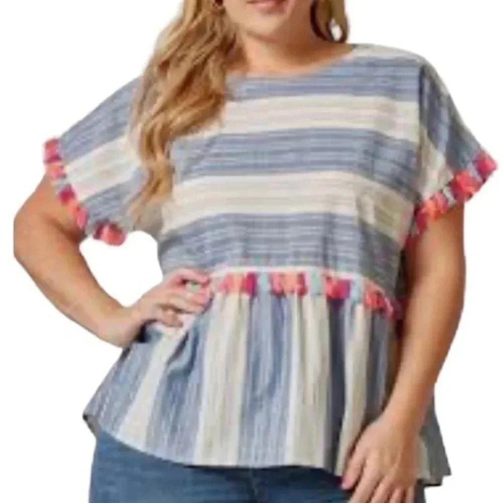 ANDREE BY UNIT Striped Blue and Pink Top